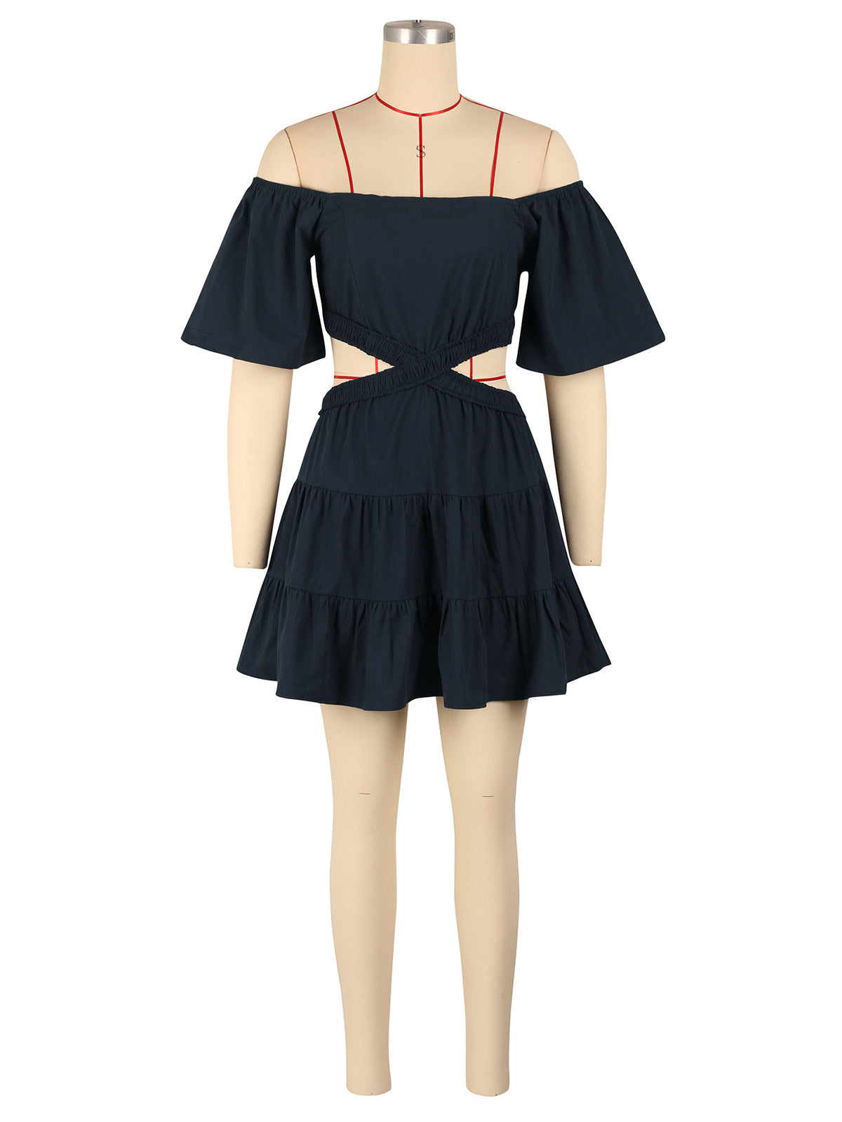 Fashion Off Shoulder Ruched Backless Tiered Dress