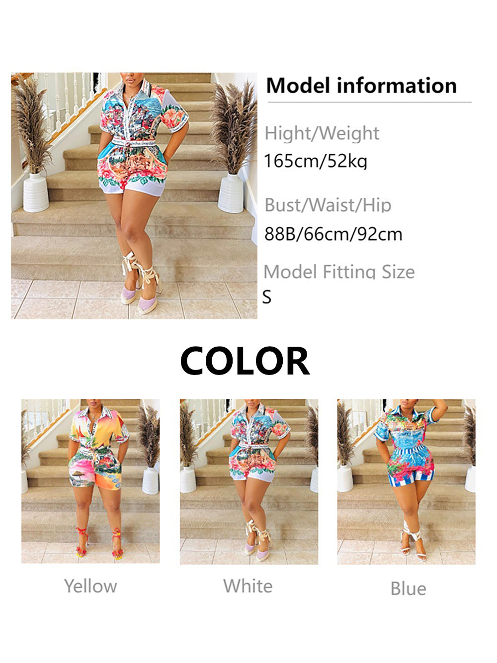 Fashion Print Shirt Shorts Vacation Casual Set