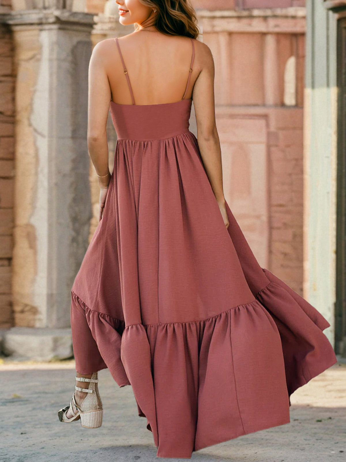 Sexy Lace Slim Hem Ruffle Strap Maxi Dress