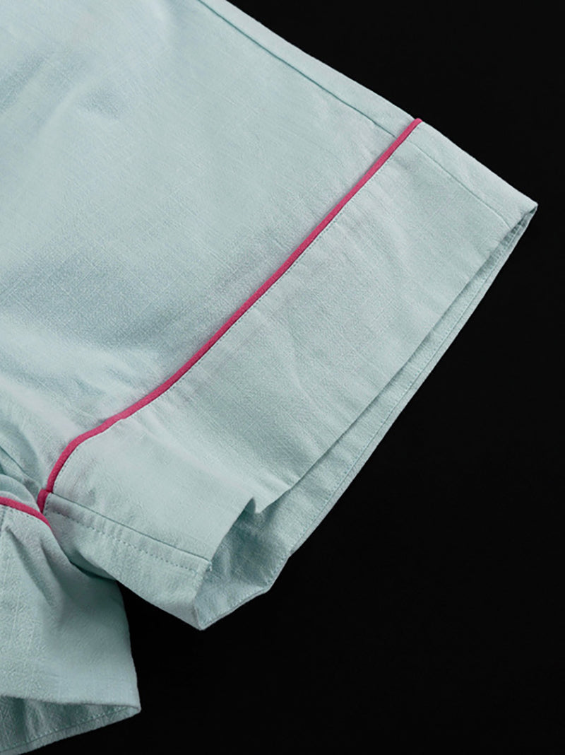 Casual Lapel Nightwear Shorts Cotton Sleepwear Suit