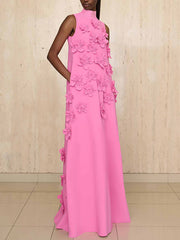 Elegant Floral Applique Sleeveless Maxi Dress Gown