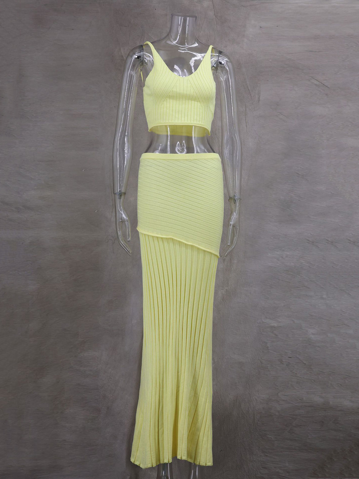 Fashion Knit Crop Top High Waist Maxi Skirt Set