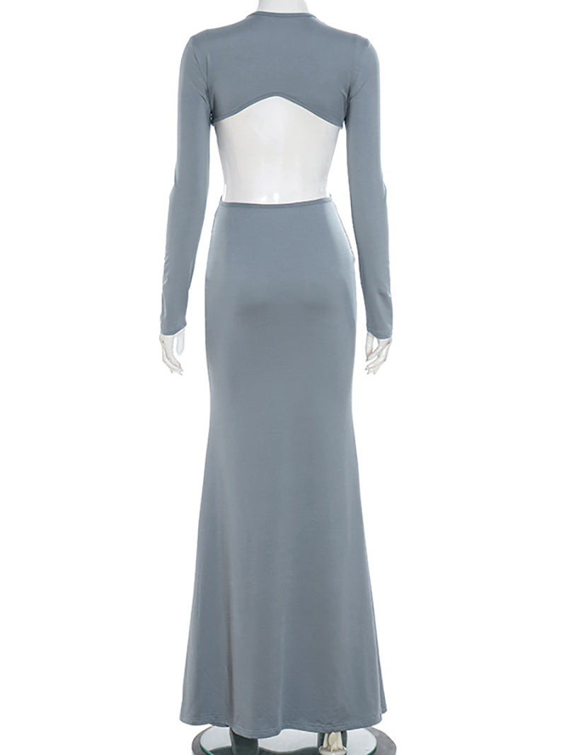 Sexy Circular Ring Hollow Out Slim Maxi Dress