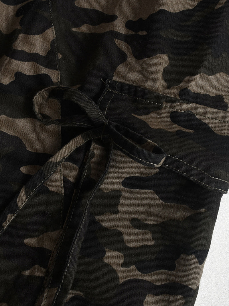 Casual Camo Print High Waist Drawstring Shorts