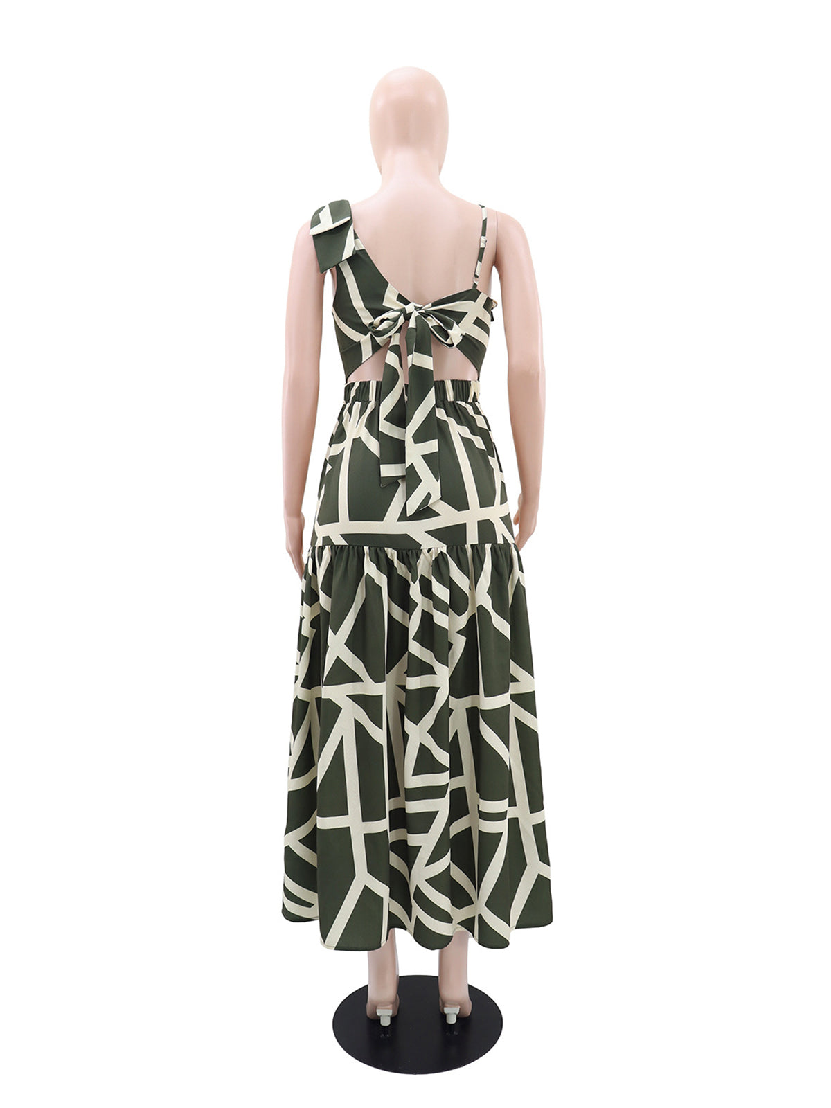 Elegant Asymmetrical Neck Print Ruffles Maxi Dress