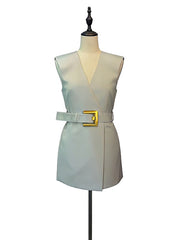Fashion V Neck Sleeveless Belted Blazer Vest