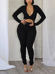 Deep V Hollow Out Sports Tight Jumpsuit