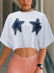 Stitching Five Pointed Star Crop T Shirt