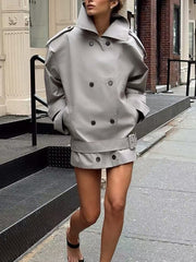 Loose Spliced Double Breasted Fashion Trench