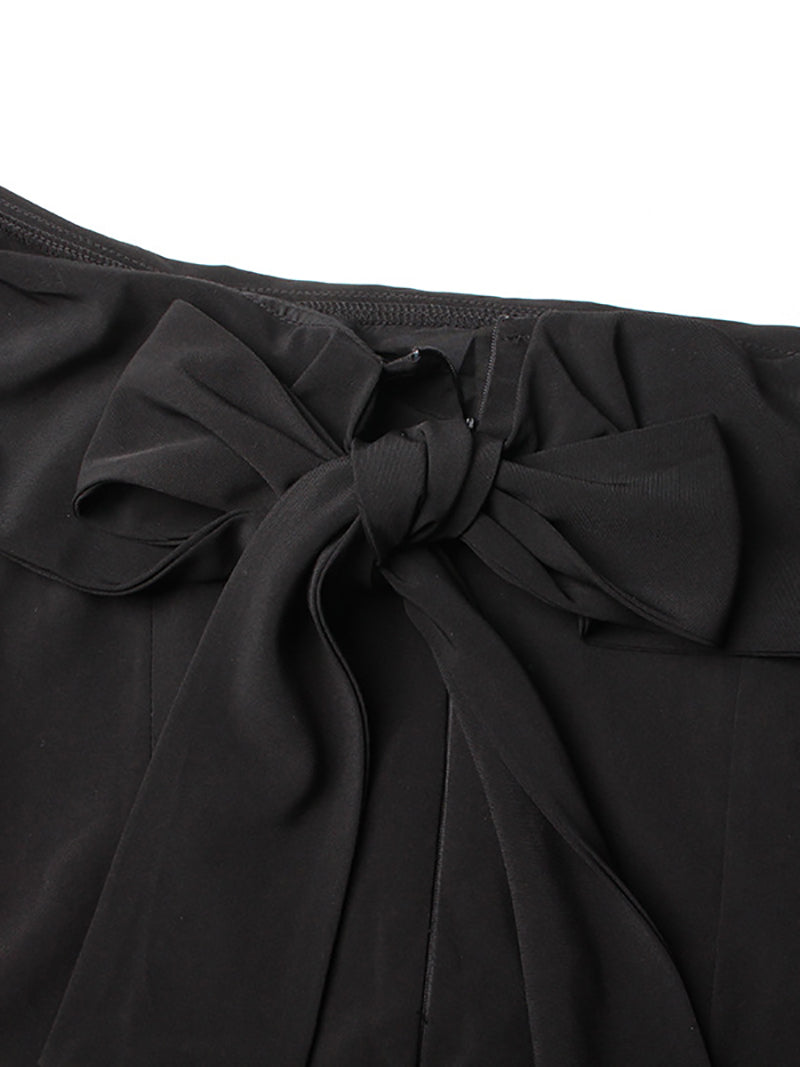 Elegant Folded Off Shoulder Bow Tie Back Slim Jumpsuit
