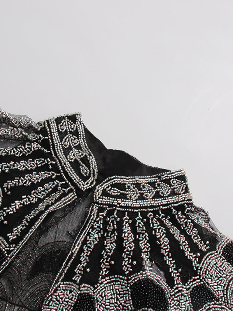 Fashion Sparkly Beaded Fringed Cape Coat