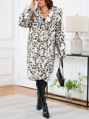 Faux Fur Allover Print Long Sleeve Long Fashion Coat