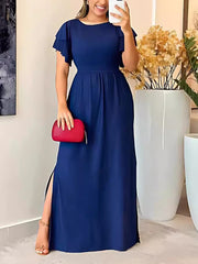 Elegant Solid Color Side Split Maxi Dress