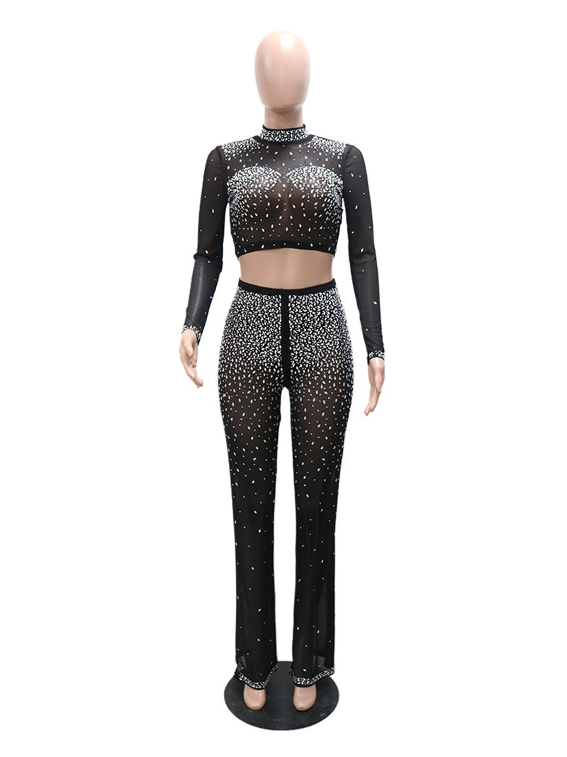 Rhinestone See-through Mesh Club Sets