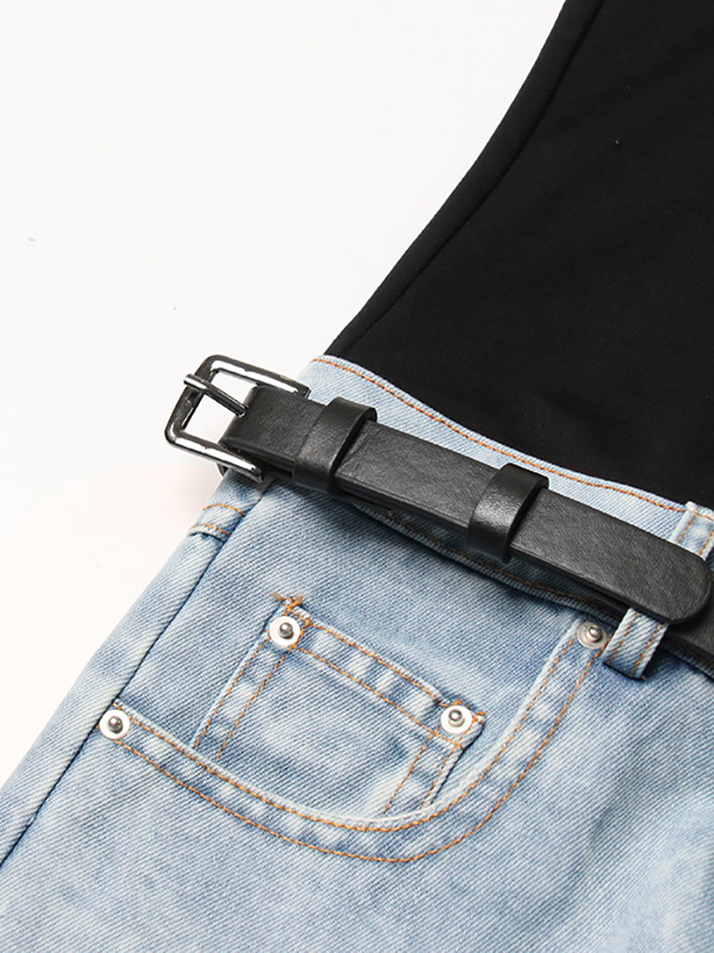 Fashion Denim Patchwork High Waist Bottom Flare Jeans