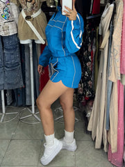 Casual Zipper Sweatshirt Drawstring Shorts Two Piece Set