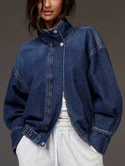 Stand Collar Denim Moto Jacket