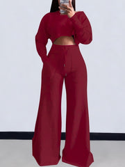 Casual Long Sleeve Top and Pants Set