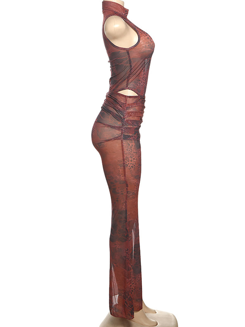 Sexy Print Sleeveless Bodysuit Long Skirt  Set