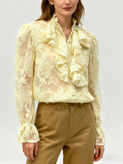 Vintage Mesh Sheer Lace Ruffle Blouse