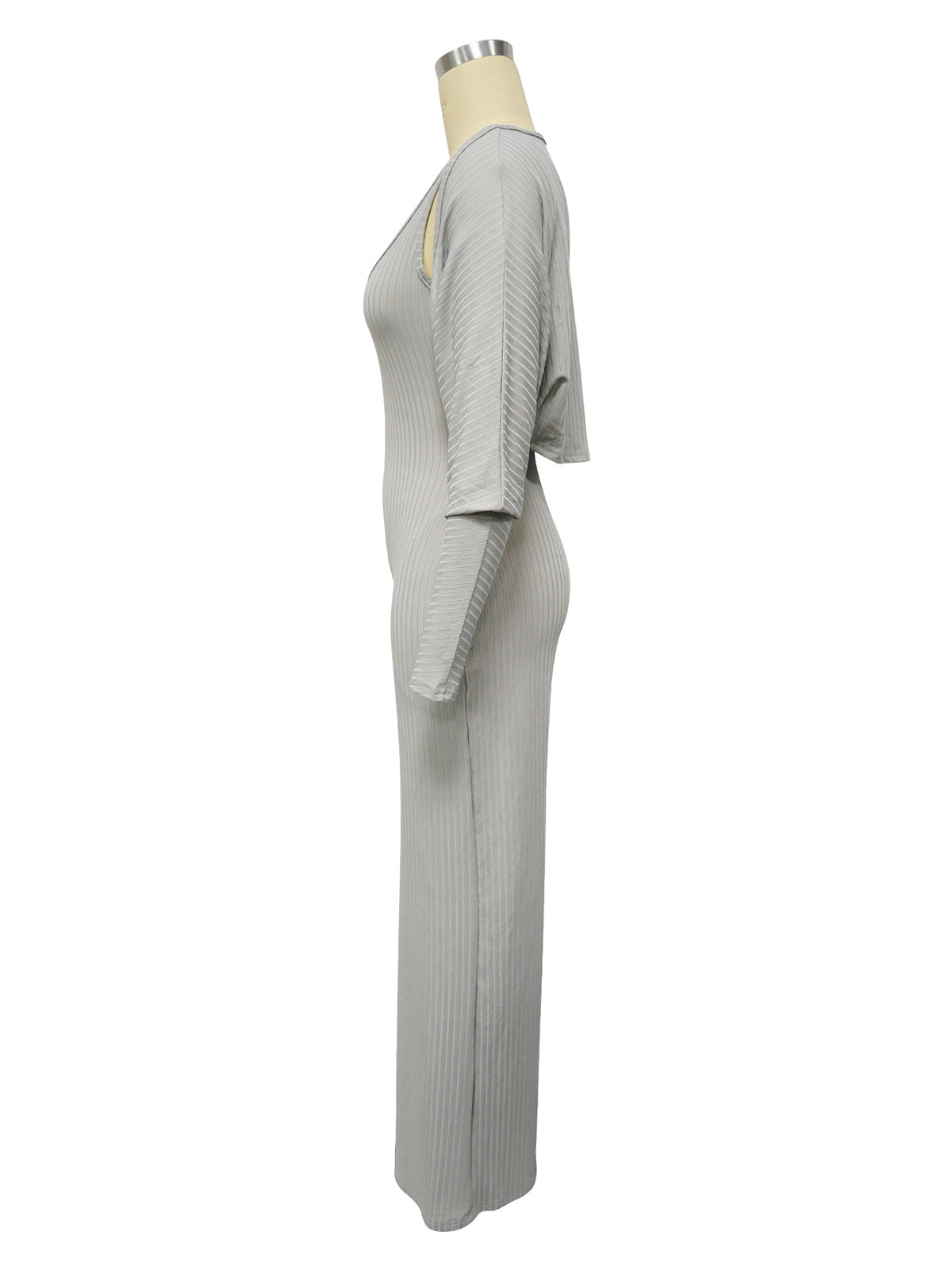 Casual Ribbed Jumpsuit Long Sleeve Cardigan Set
