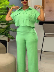 Short Sleeve Shirt Wide-leg Pants Set