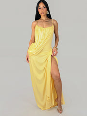 Twist Front Spaghetti Strap Slit Maxi Dress
