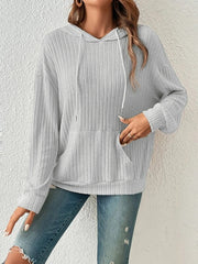Casual Long Sleeve Hoodie Ribbed Knit Top