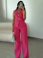 Gold Pin Vest and Wide Leg Pants Set