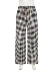 Casual Plaid Print Wide Leg Trouser