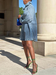 Casual Long Sleeve Denim Oversized Mini Dress