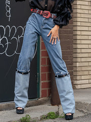 Fashion Hybrid Denim Belted Pants Jeans