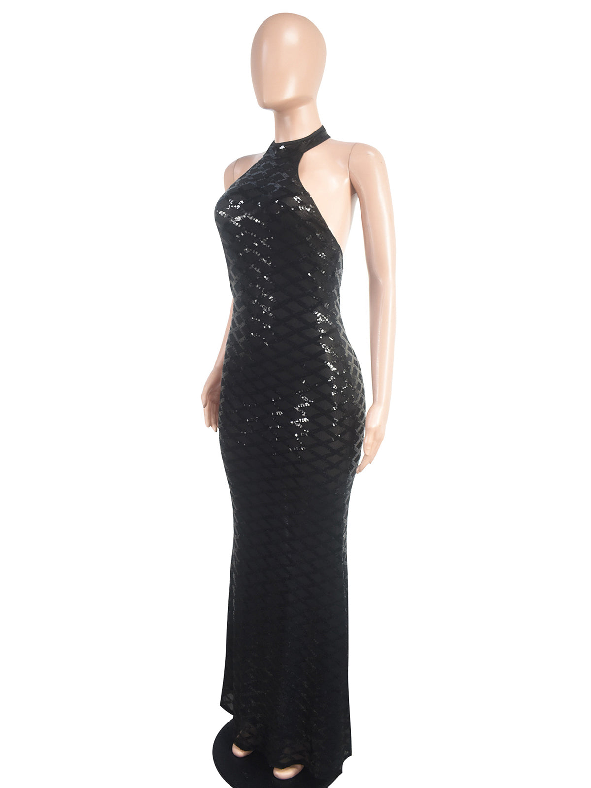 Sexy Halter Neck Backless Sequin Fishtail Evening Dress