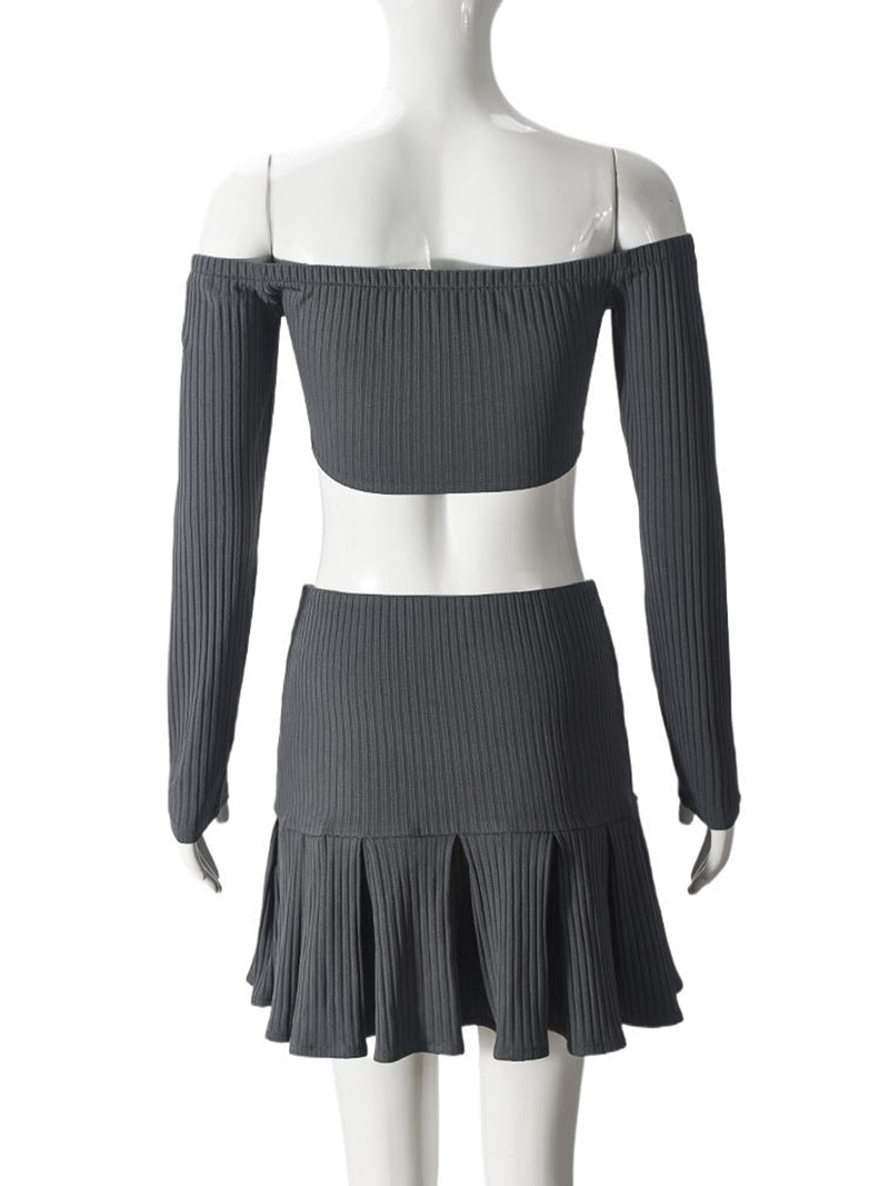 Sexy Lace-up Off Shoulder Pleated Skirt Sets