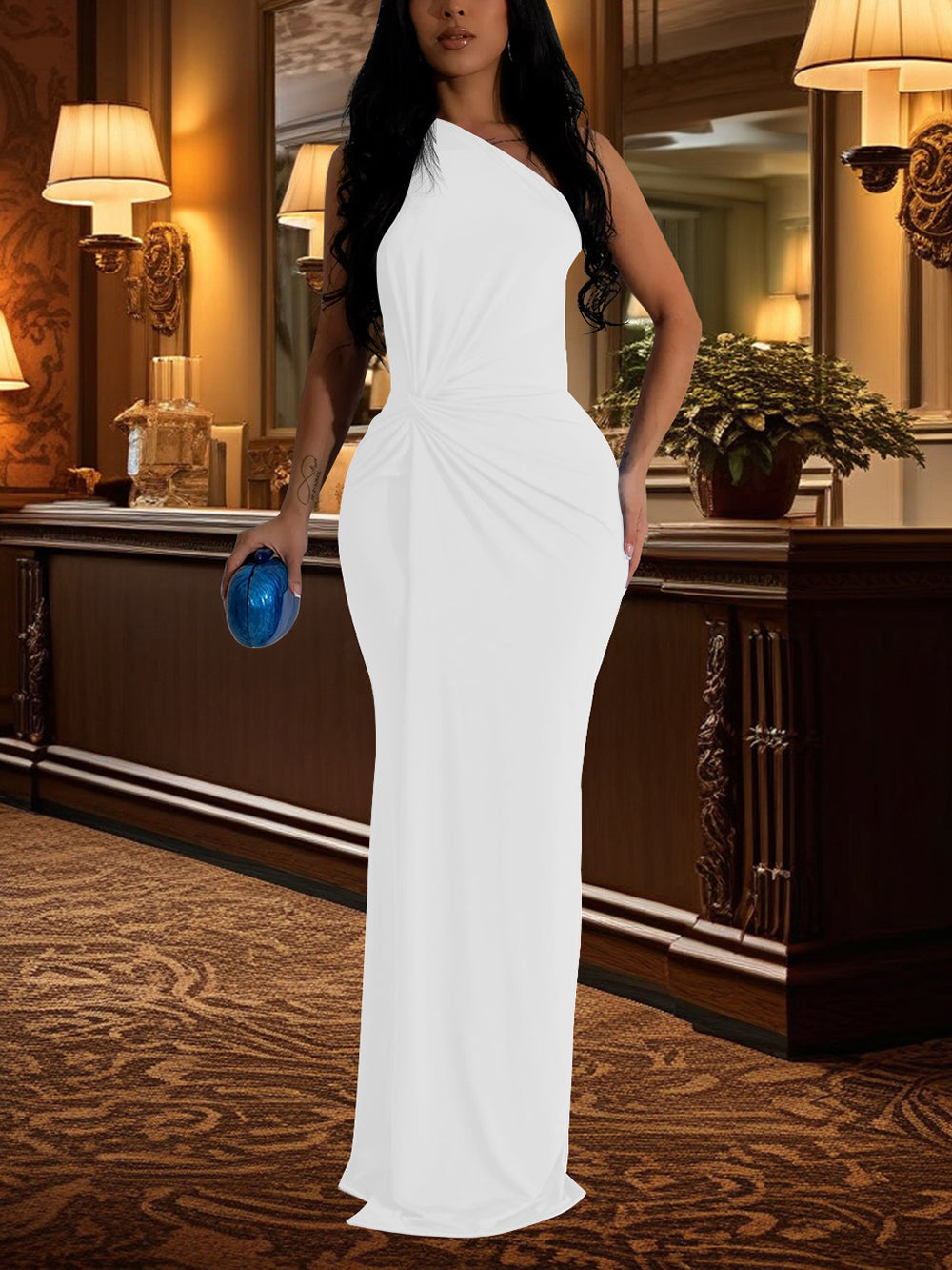 Fashion One Shoulder Slim Evening Dress