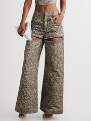 Fashion Hollow out Print Straight Pants