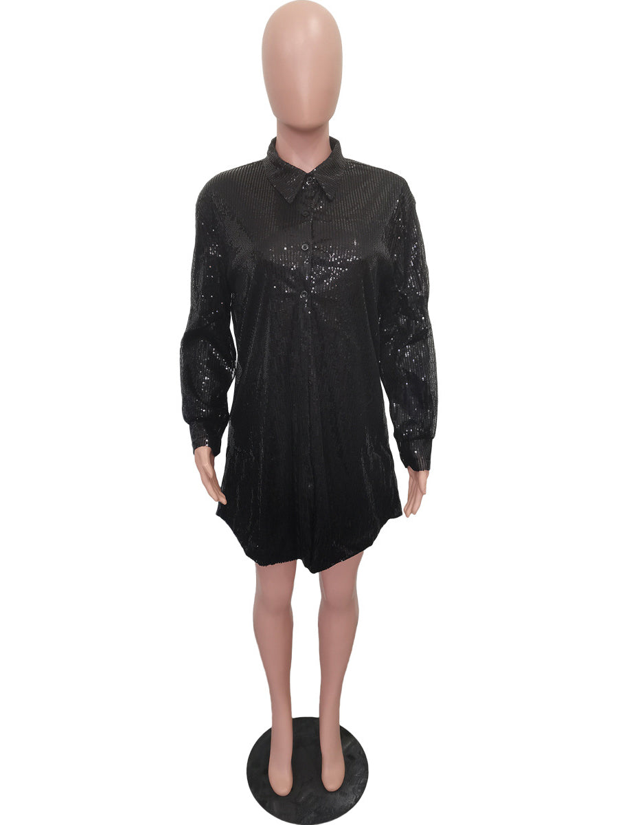 Fashion Sequin Loose Shirt Dress