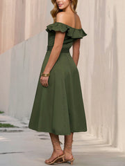 Fashion Off Shoulder Ruffle Slim Midi Dress