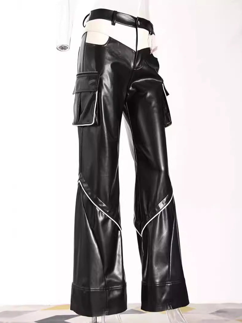 Casual High Waist Straight PU Leather Pants