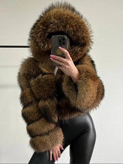 Hooded Tiered Faux Fur Cropped Jacket-boutique
