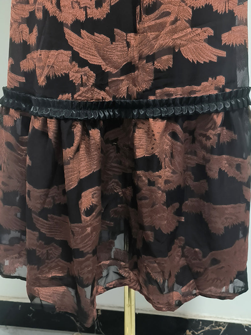 Elegant Turn-down Collar Print Lace-up Maxi Dress