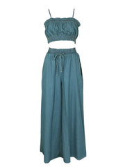 Spaghetti Strap Top And Wide Leg Denim Pants Sets