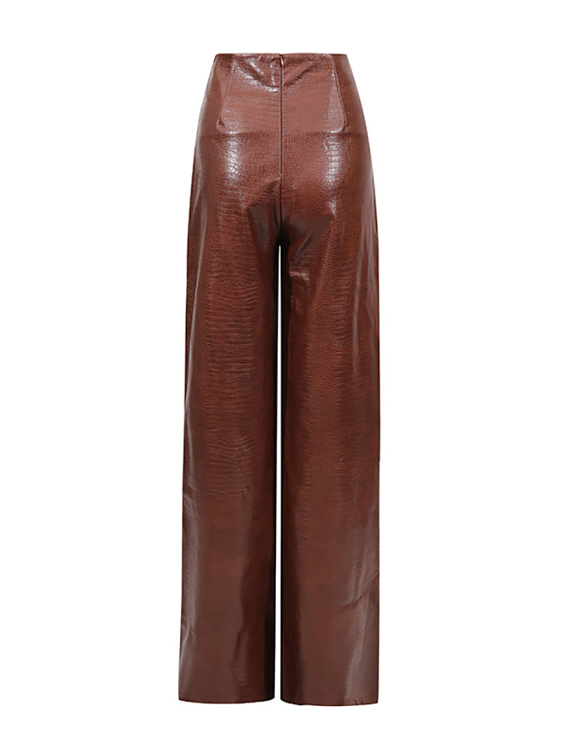 PU Leather Metal Ring Crop Vest High Waist Pant Set