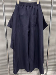 Fashion Bow Embellished Striped Wide Leg Pants