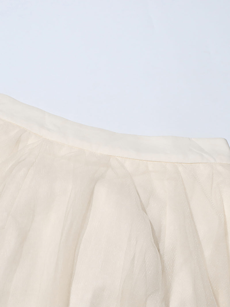 Elegant Sloping Shoulder Tops Tulle Skirt Sets