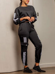 Fashion Stripe Comfy Sport Jogger Two Piece Tracksuit