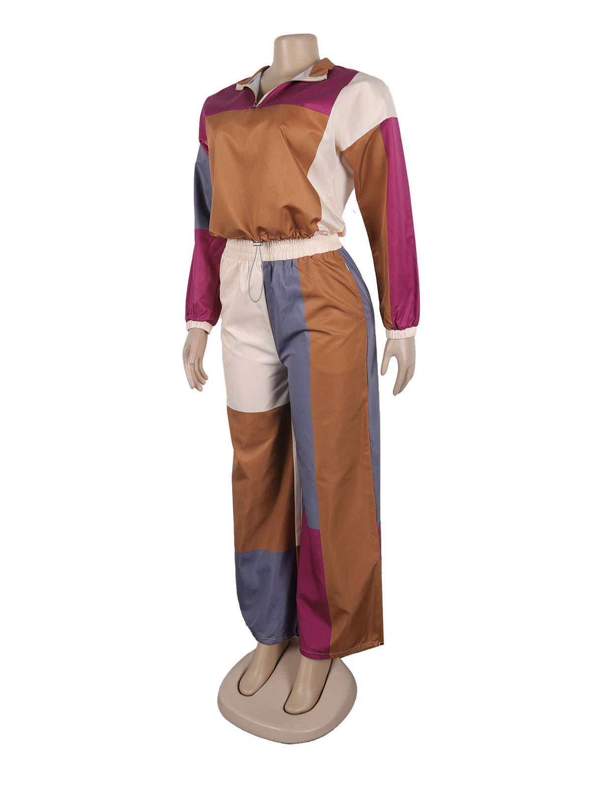 Color Block Patchwork Crop Top And Pants Sports Set