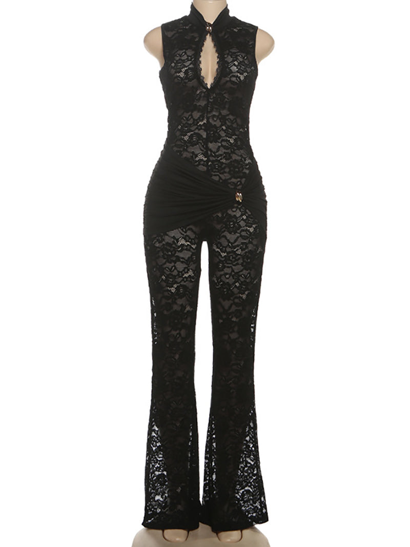 Sexy Lace See through Sleeveless Slim Jumpsuit