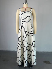 Casual Print Square Neck Pocket Maxi Dress