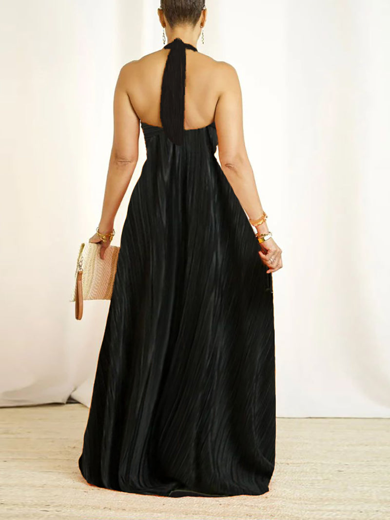 Sexy Strapless Ribbed Cut-Out Halter Maxi Dress